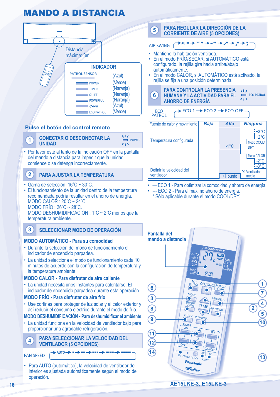 Mando a distancia | Panasonic CSE15LKE3 User Manual | Page 16 / 36