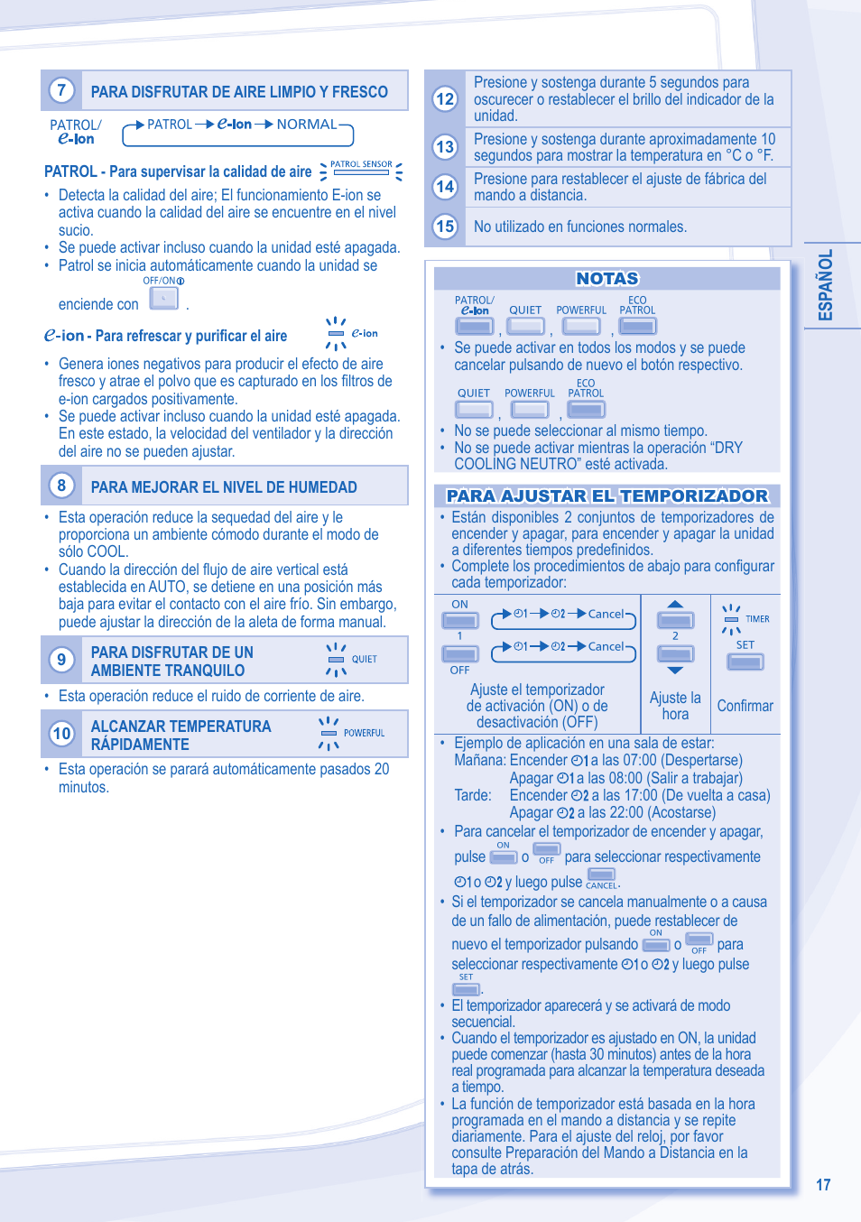 Esp añol | Panasonic CSE15LKE3 User Manual | Page 17 / 36