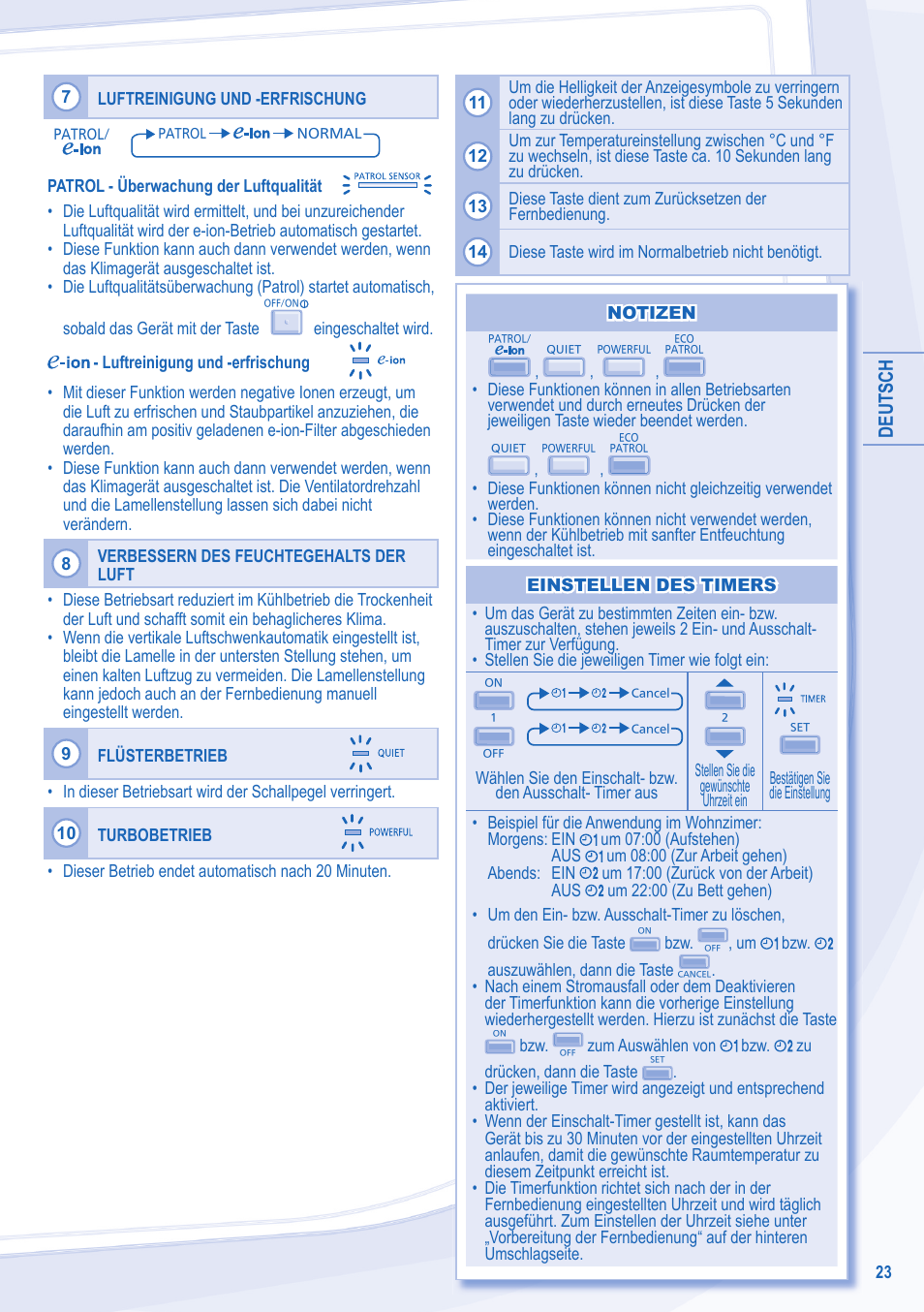 Deutsch | Panasonic CSE15LKE3 User Manual | Page 23 / 36