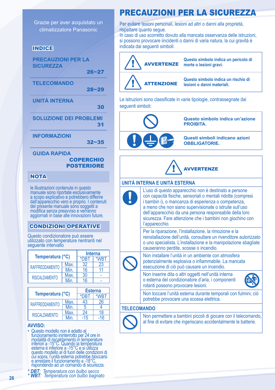 Precauzioni per la sicurezza | Panasonic CSE15LKE3 User Manual | Page 26 / 36