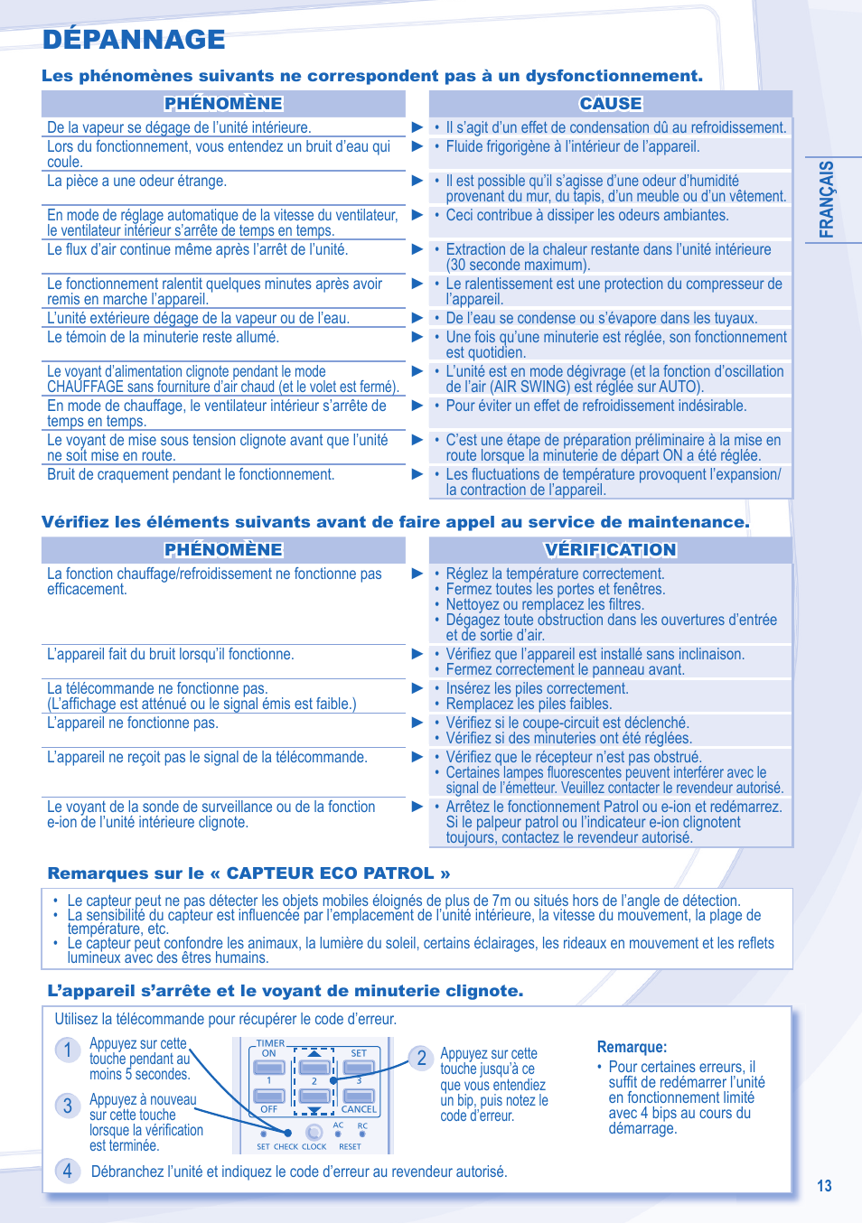 Dépannage | Panasonic CUE28LKE User Manual | Page 13 / 36