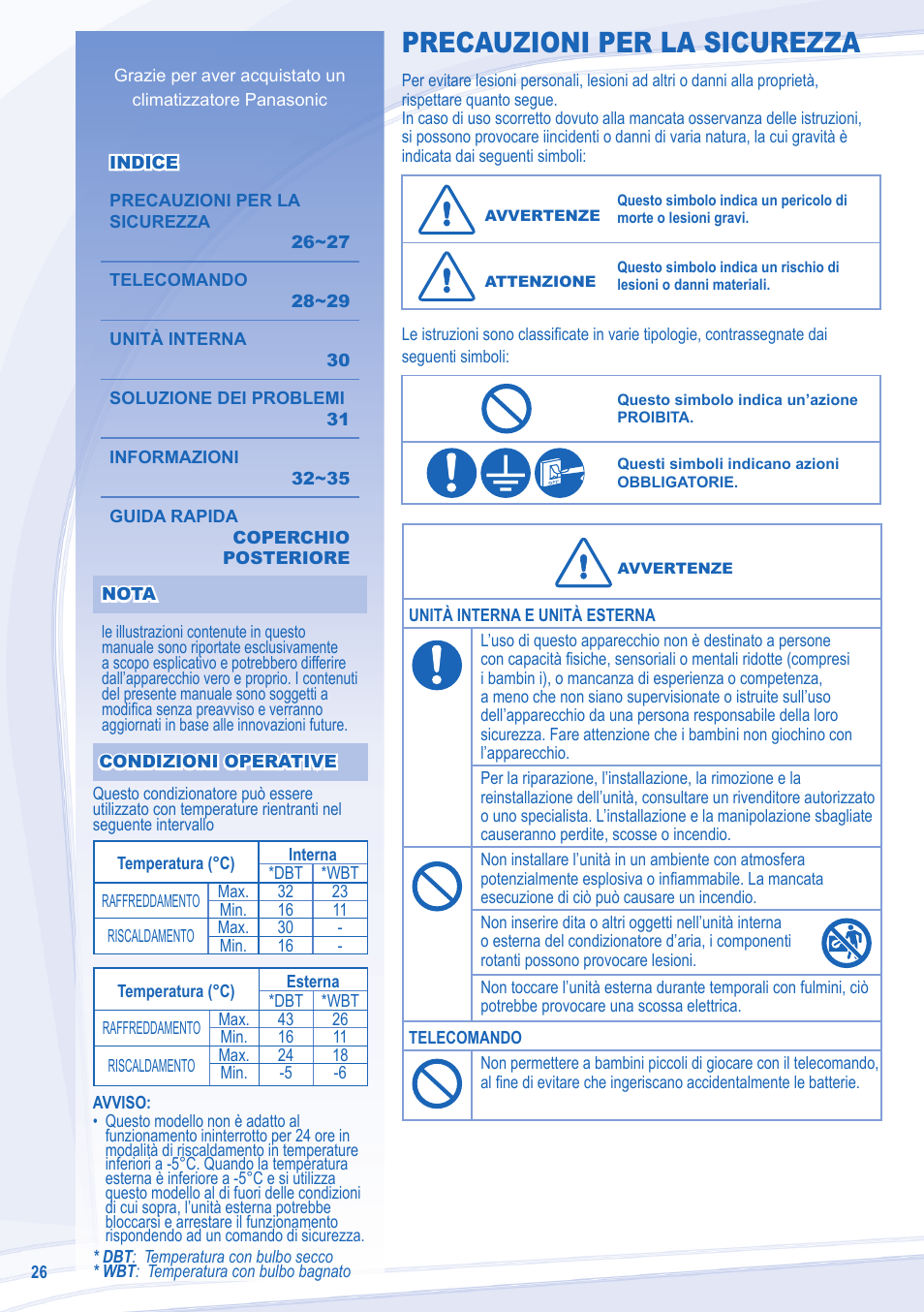 Precauzioni per la sicurezza | Panasonic CUE28LKE User Manual | Page 26 / 36