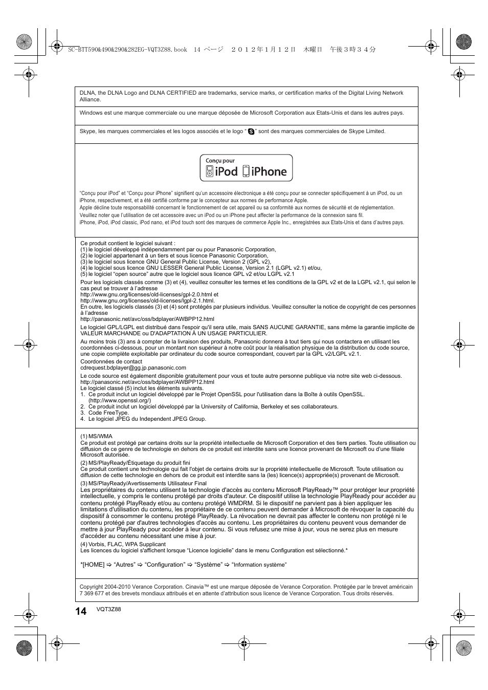 Panasonic SCBTT290EGK User Manual | Page 14 / 100