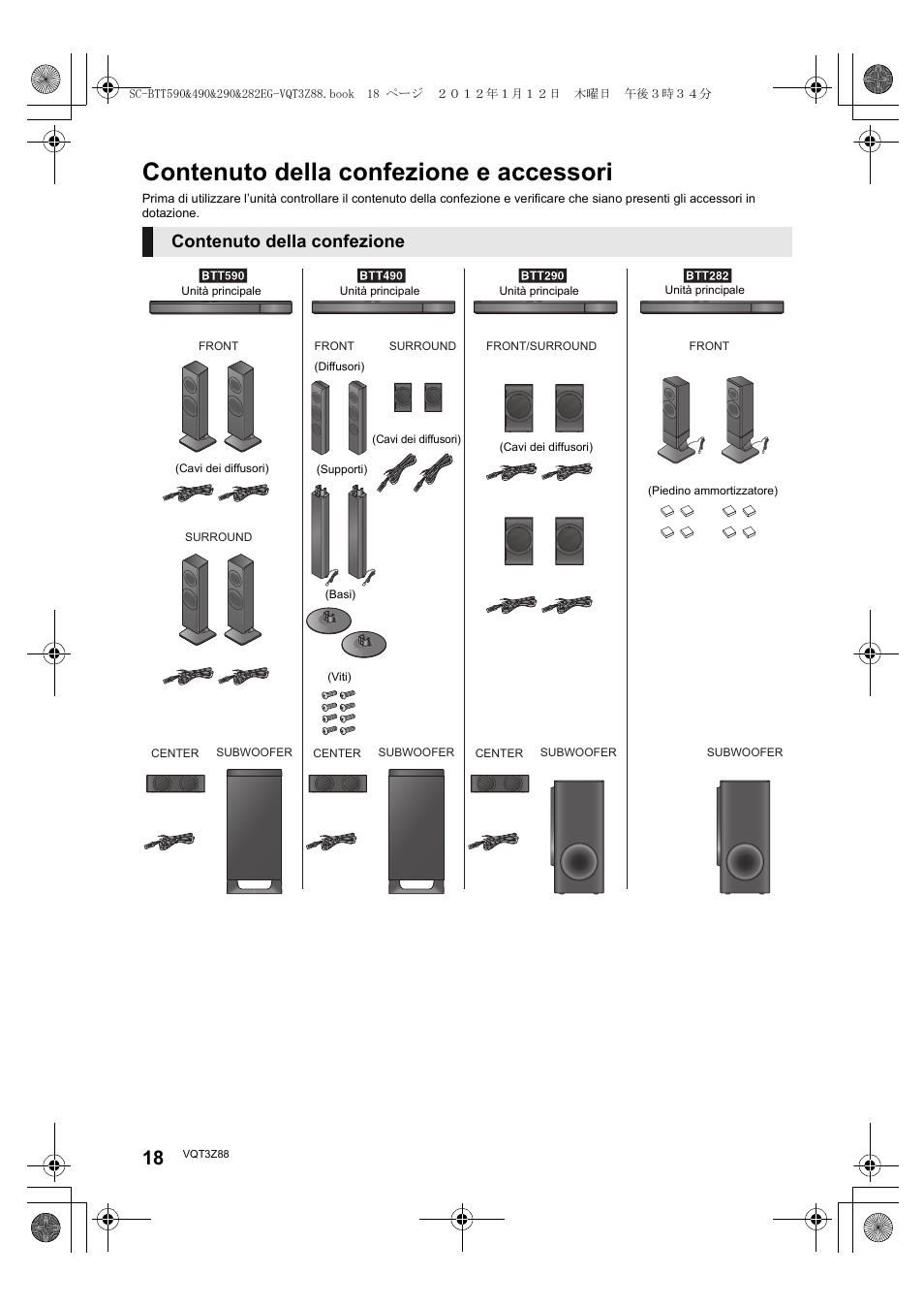 Contenuto della confezione e accessori, Contenuto della confezione | Panasonic SCBTT290EGK User Manual | Page 18 / 100