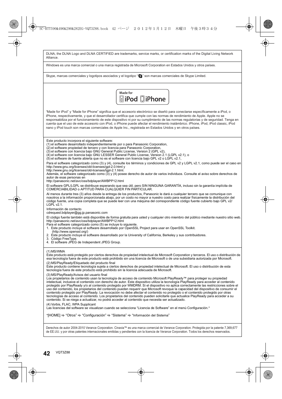 Panasonic SCBTT290EGK User Manual | Page 42 / 100