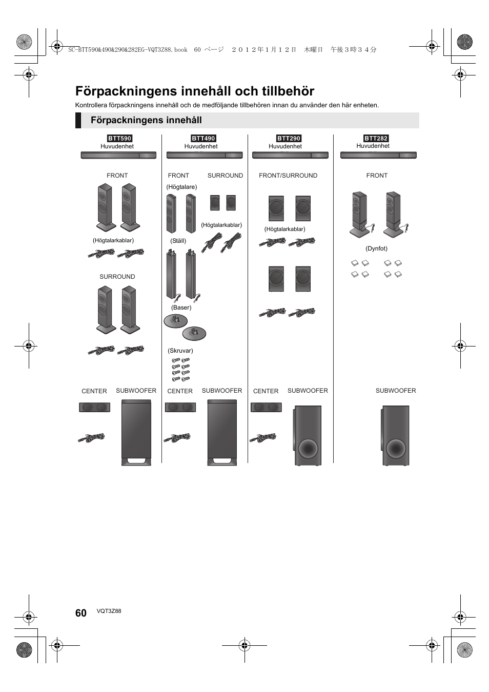 Förpackningens innehåll och tillbehör, Förpackningens innehåll | Panasonic SCBTT290EGK User Manual | Page 60 / 100