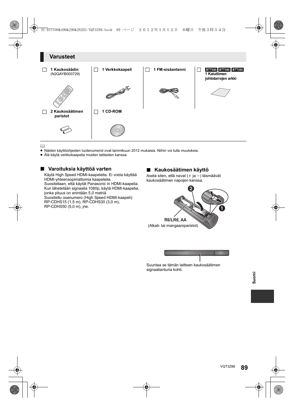Varusteet | Panasonic SCBTT290EGK User Manual | Page 89 / 100