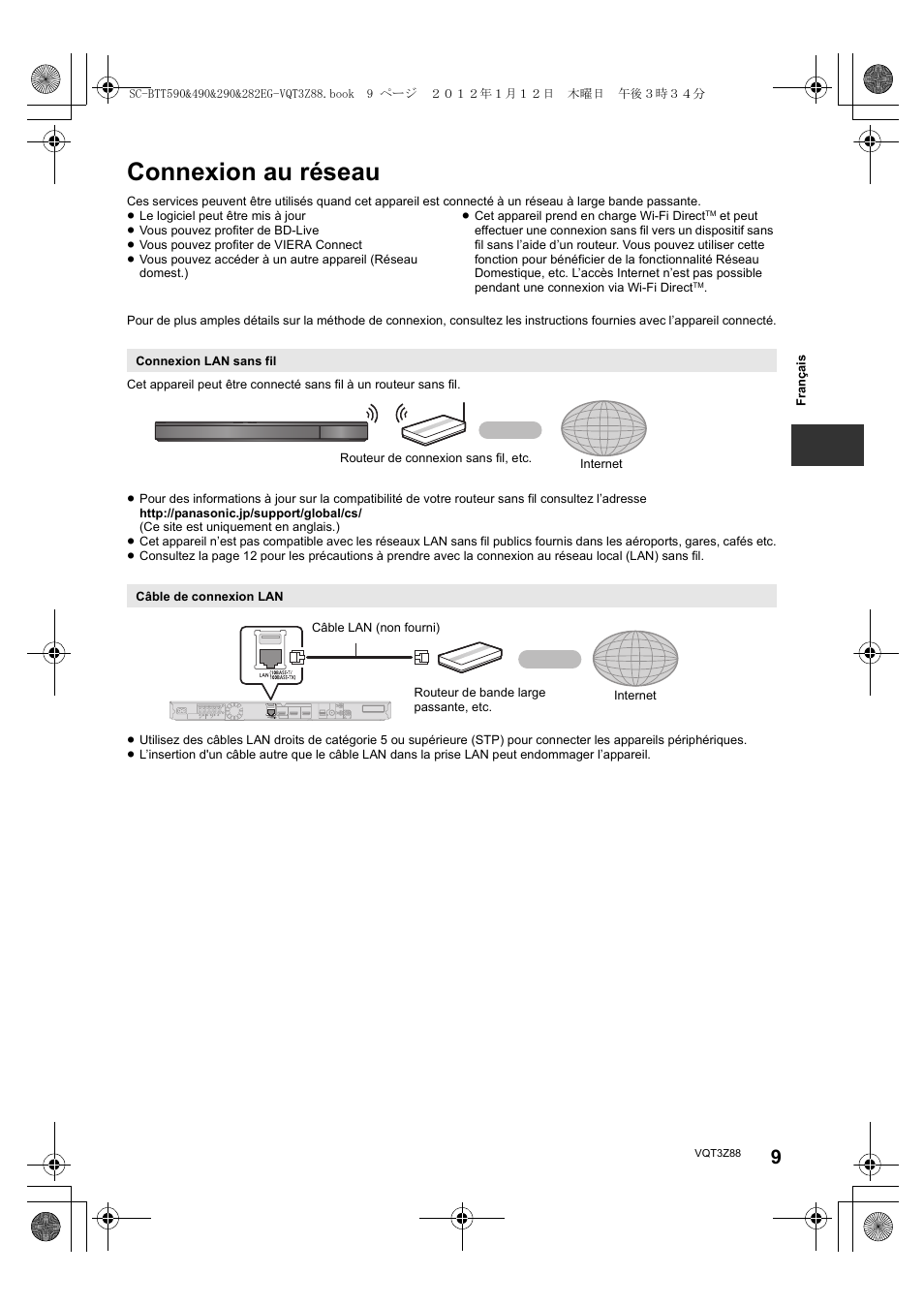 Connexion au réseau | Panasonic SCBTT290EGK User Manual | Page 9 / 100