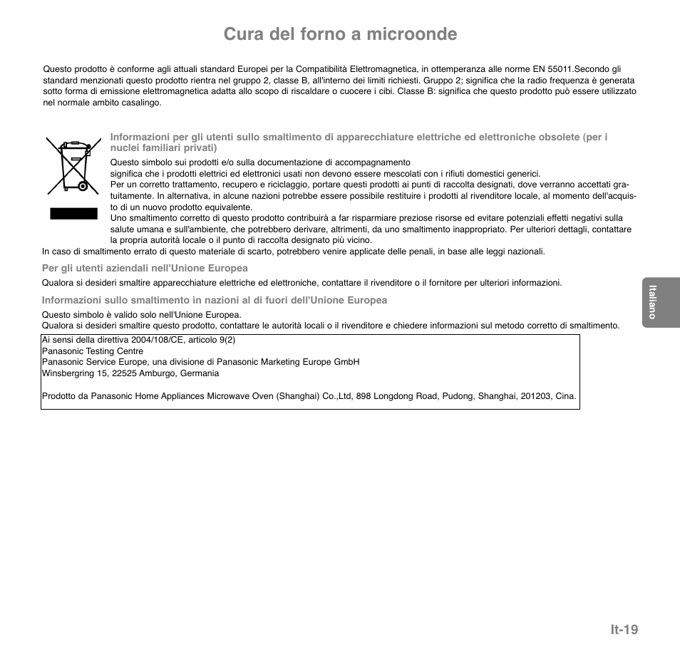 Cura del forno a microonde, It-19 | Panasonic NNGD559WEPG User Manual | Page 21 / 22
