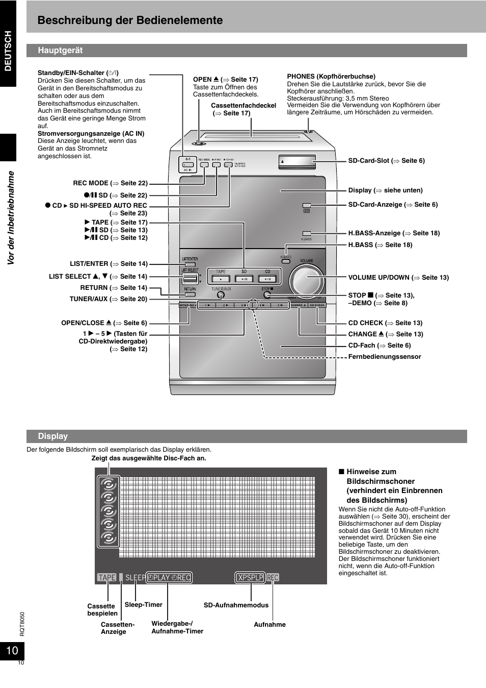 Beschreibung der bedienelemente | Panasonic SCPM71SD User Manual | Page 10 / 192