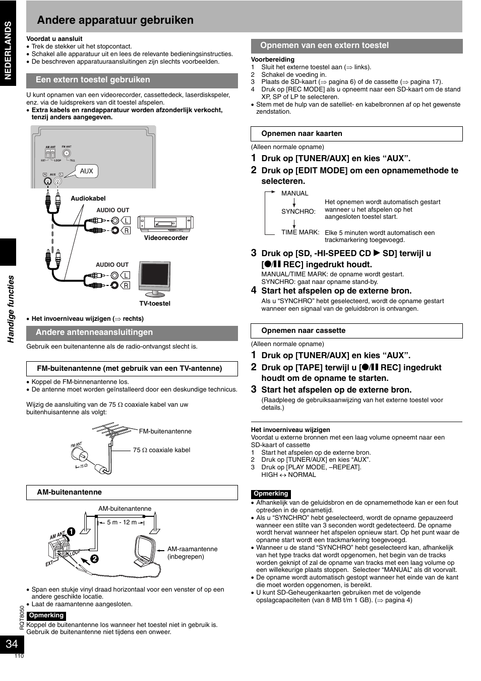 Andere apparatuur gebruiken | Panasonic SCPM71SD User Manual | Page 110 / 192