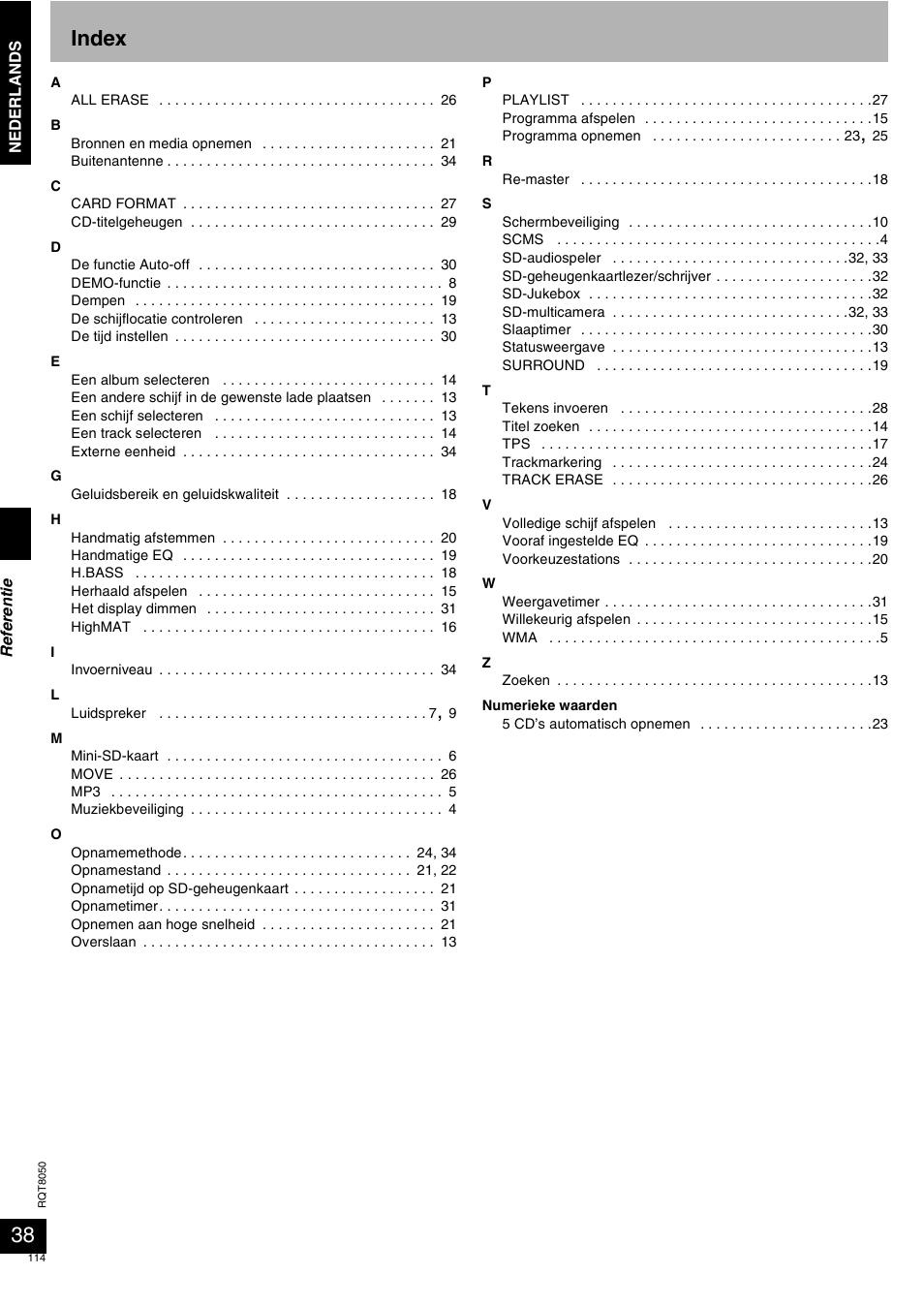 Index | Panasonic SCPM71SD User Manual | Page 114 / 192