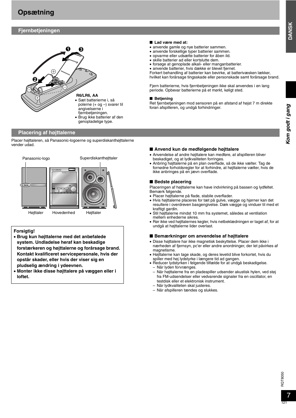 Opsætning | Panasonic SCPM71SD User Manual | Page 121 / 192