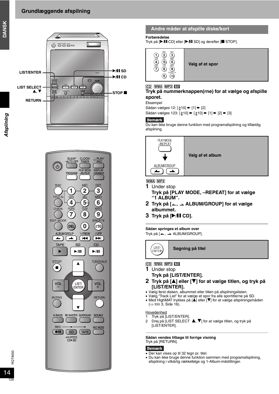 Grundlæggende afspilning | Panasonic SCPM71SD User Manual | Page 128 / 192