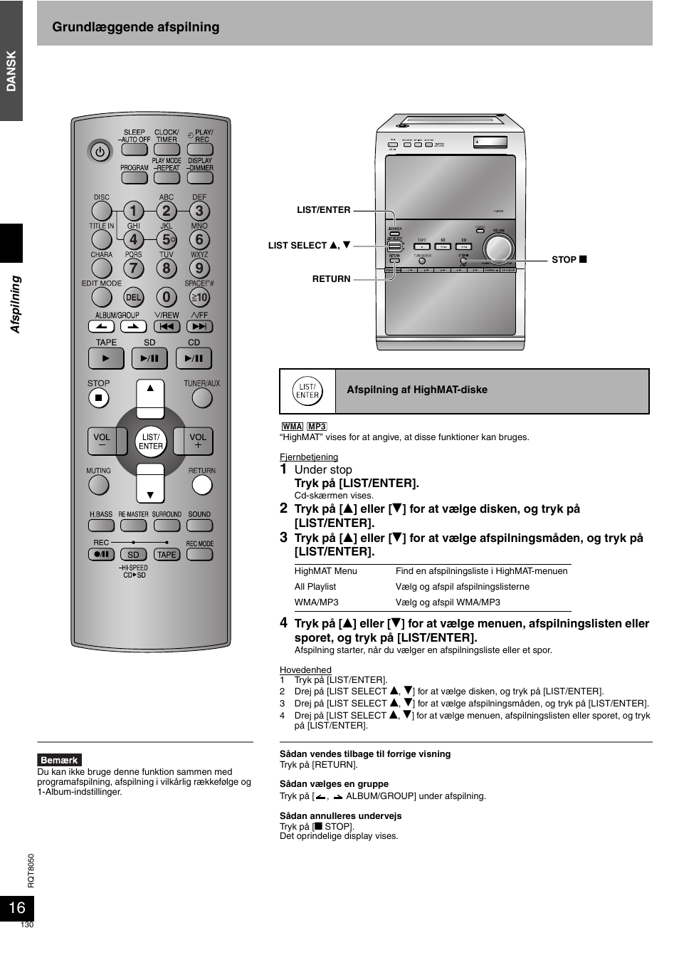 Grundlæggende afspilning | Panasonic SCPM71SD User Manual | Page 130 / 192