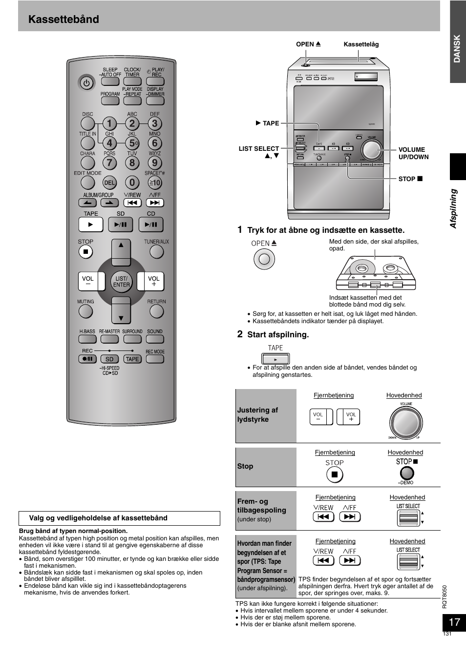 Kassettebånd | Panasonic SCPM71SD User Manual | Page 131 / 192