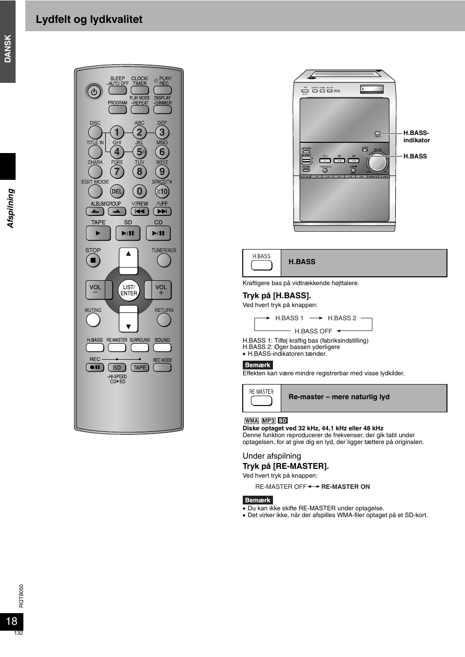 Lydfelt og lydkvalitet | Panasonic SCPM71SD User Manual | Page 132 / 192