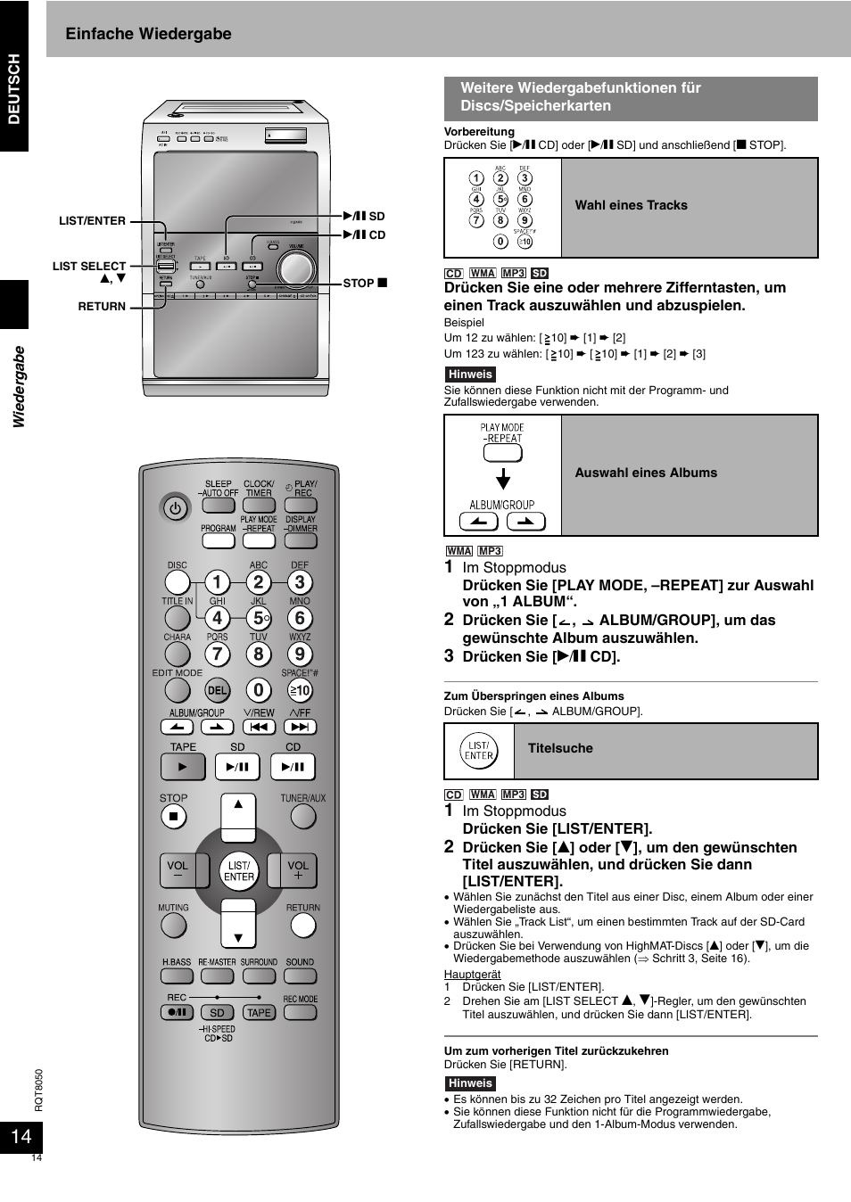 Einfache wiedergabe | Panasonic SCPM71SD User Manual | Page 14 / 192