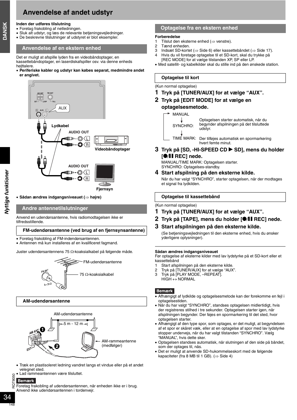Anvendelse af andet udstyr | Panasonic SCPM71SD User Manual | Page 148 / 192