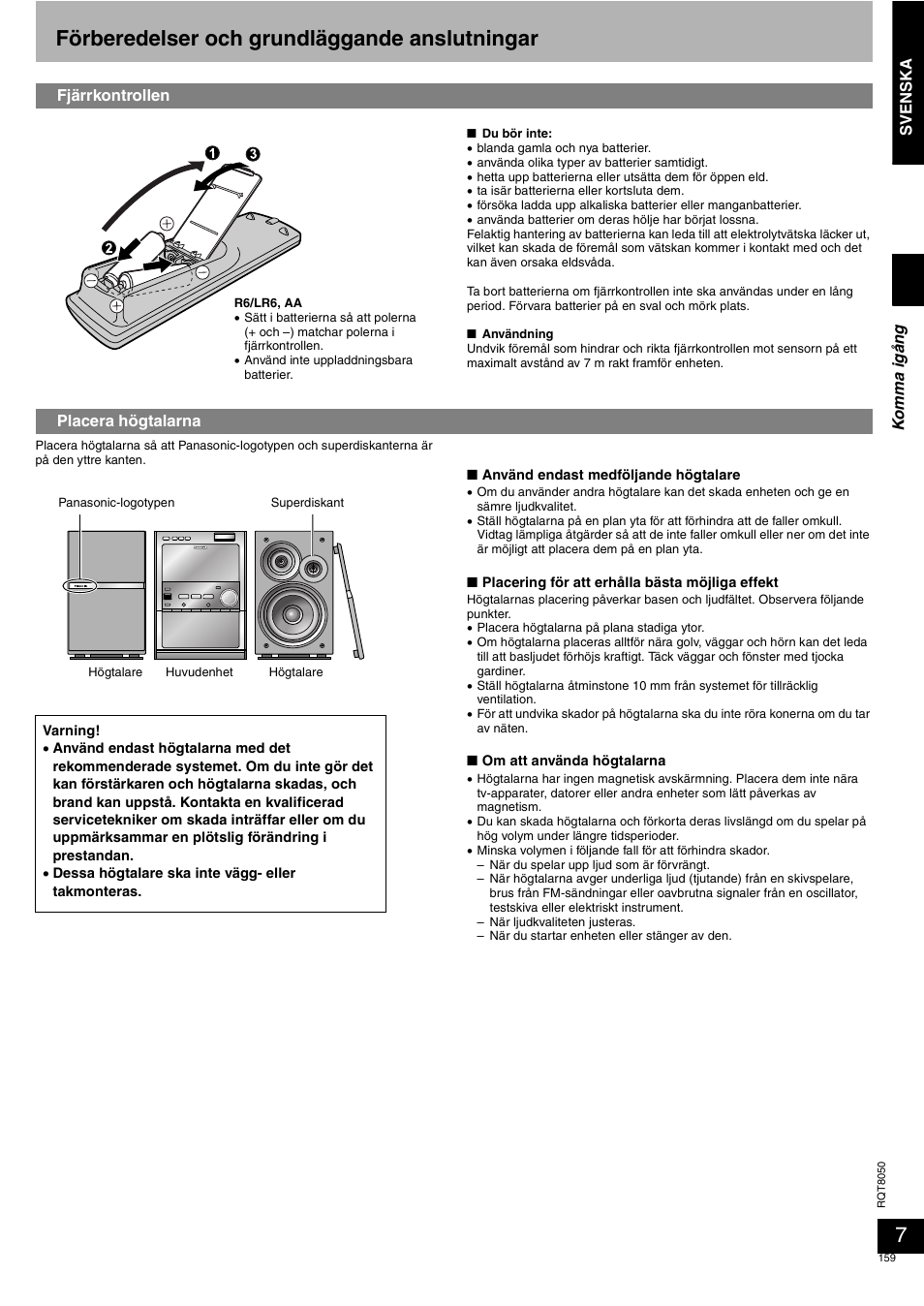 Förberedelser och grundläggande anslutningar | Panasonic SCPM71SD User Manual | Page 159 / 192