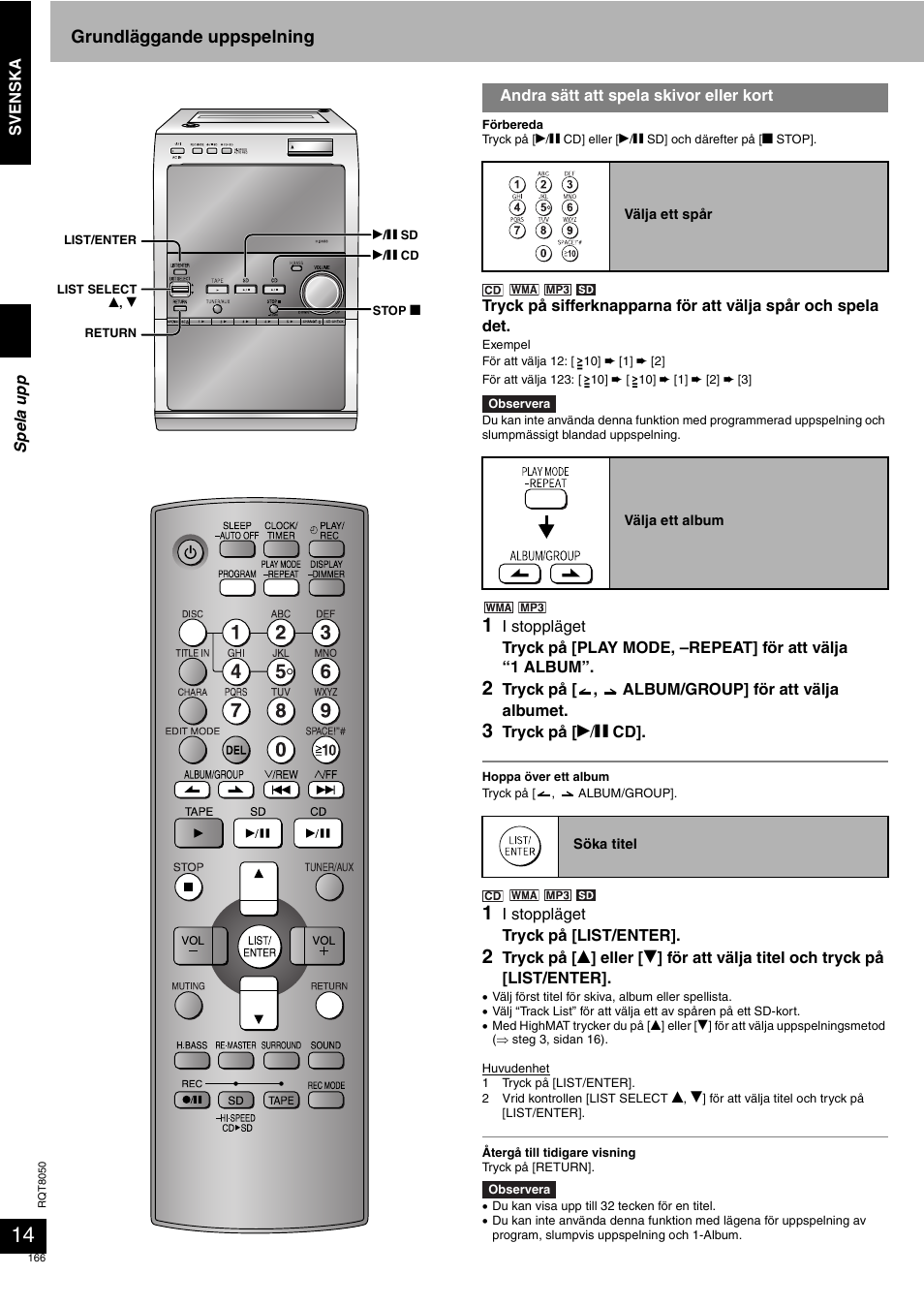 Grundläggande uppspelning | Panasonic SCPM71SD User Manual | Page 166 / 192