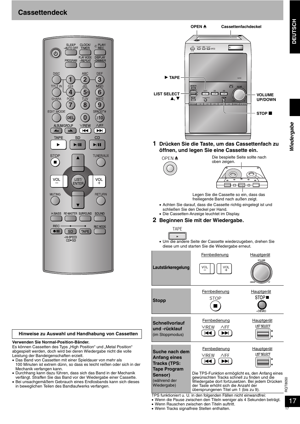 Cassettendeck | Panasonic SCPM71SD User Manual | Page 17 / 192