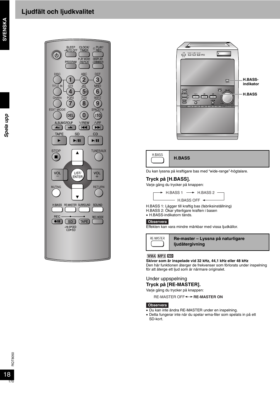 Ljudfält och ljudkvalitet | Panasonic SCPM71SD User Manual | Page 170 / 192