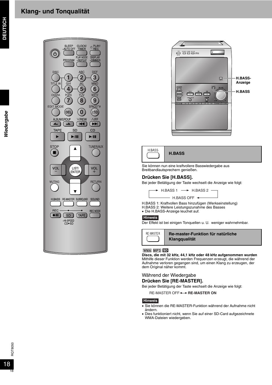 Klang- und tonqualität | Panasonic SCPM71SD User Manual | Page 18 / 192