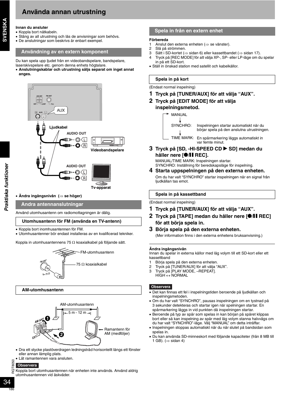 Använda annan utrustning | Panasonic SCPM71SD User Manual | Page 186 / 192