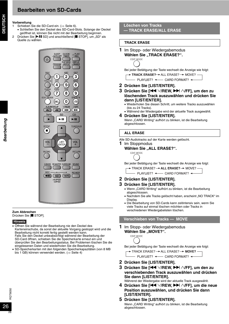 Bearbeiten von sd-cards | Panasonic SCPM71SD User Manual | Page 26 / 192