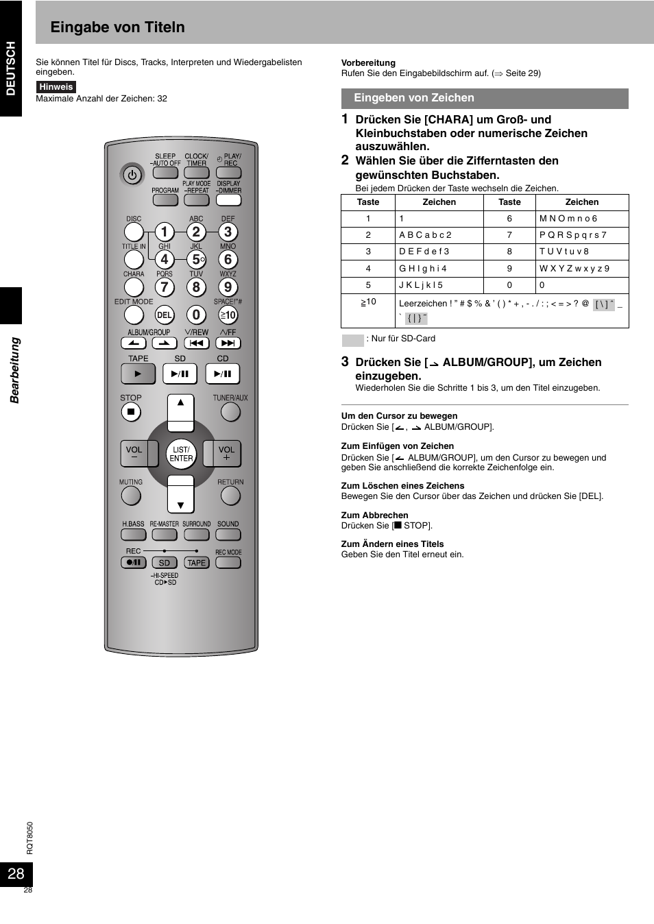 Eingabe von titeln | Panasonic SCPM71SD User Manual | Page 28 / 192