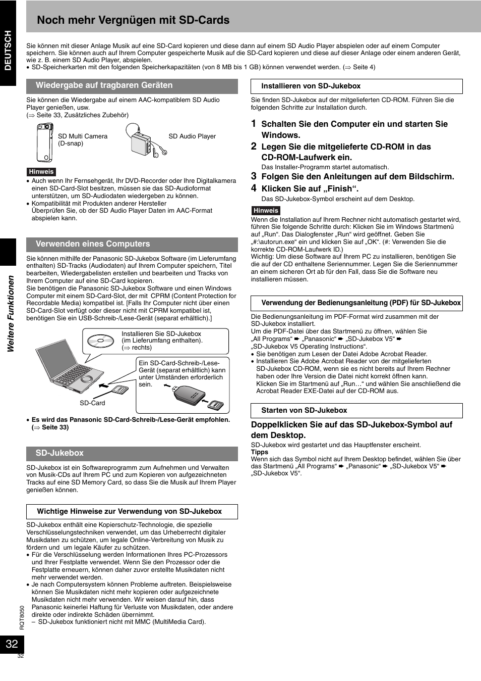 Noch mehr vergnügen mit sd-cards | Panasonic SCPM71SD User Manual | Page 32 / 192