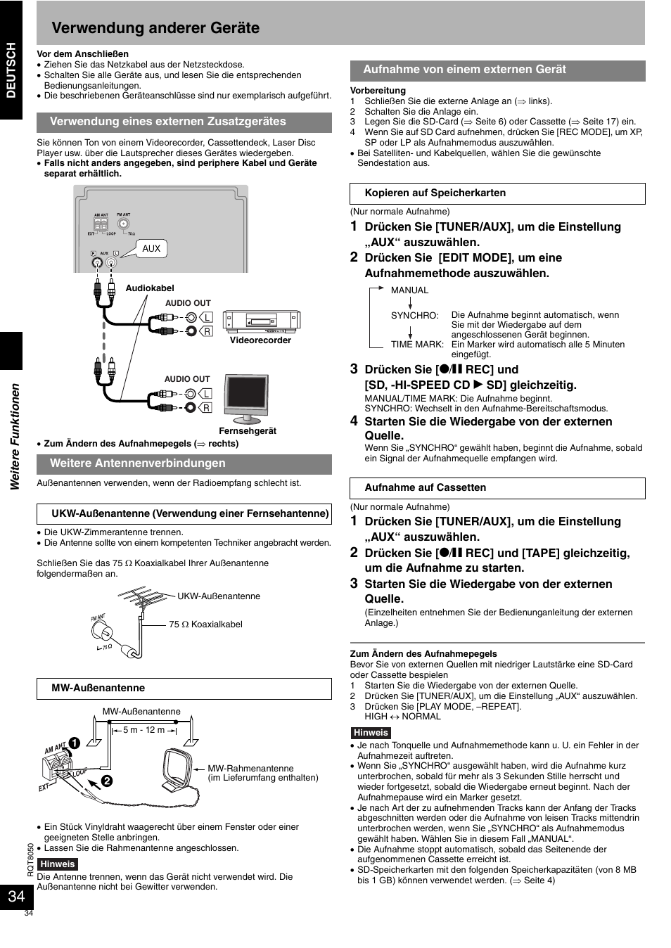 Verwendung anderer geräte | Panasonic SCPM71SD User Manual | Page 34 / 192