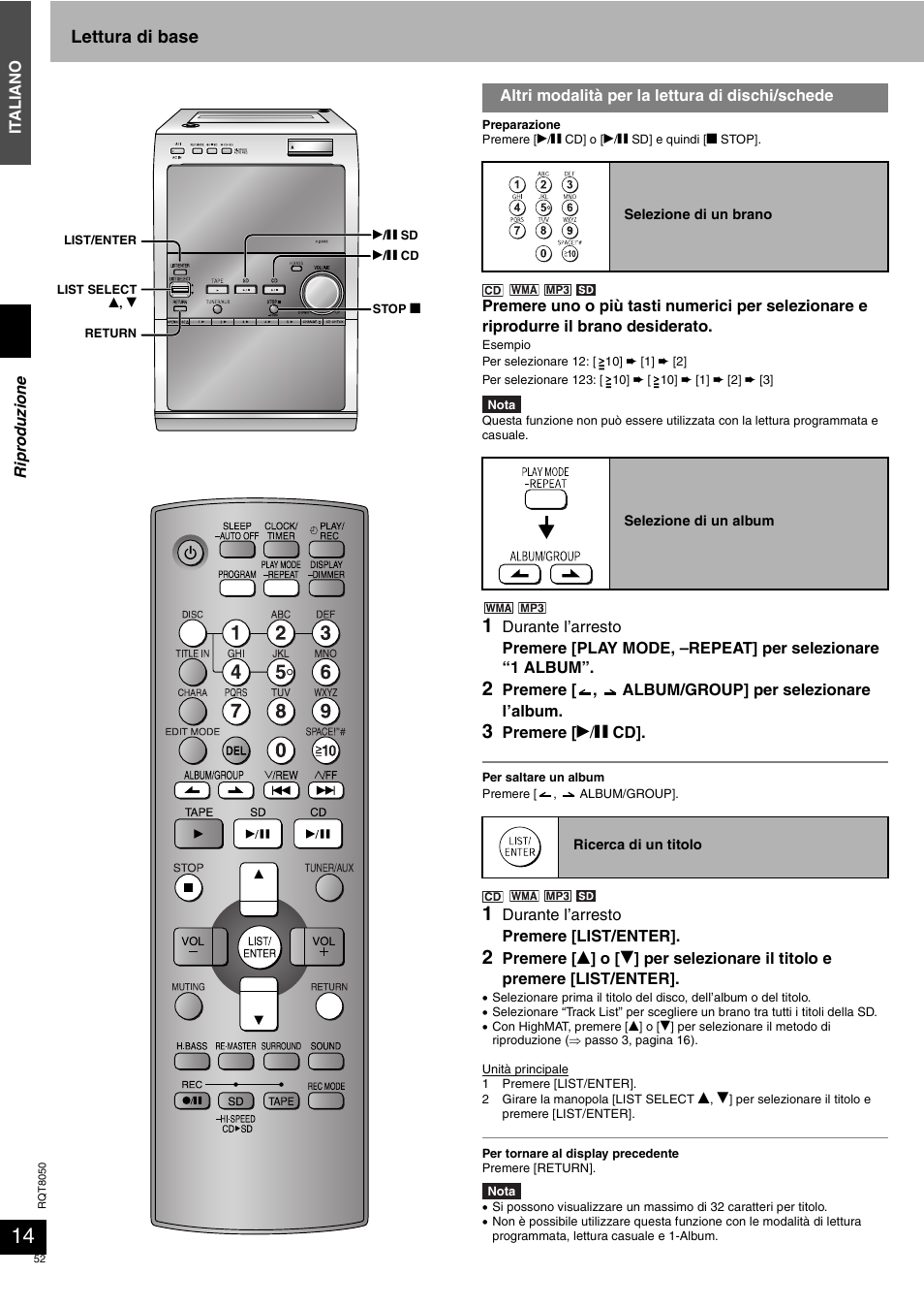 Lettura di base | Panasonic SCPM71SD User Manual | Page 52 / 192