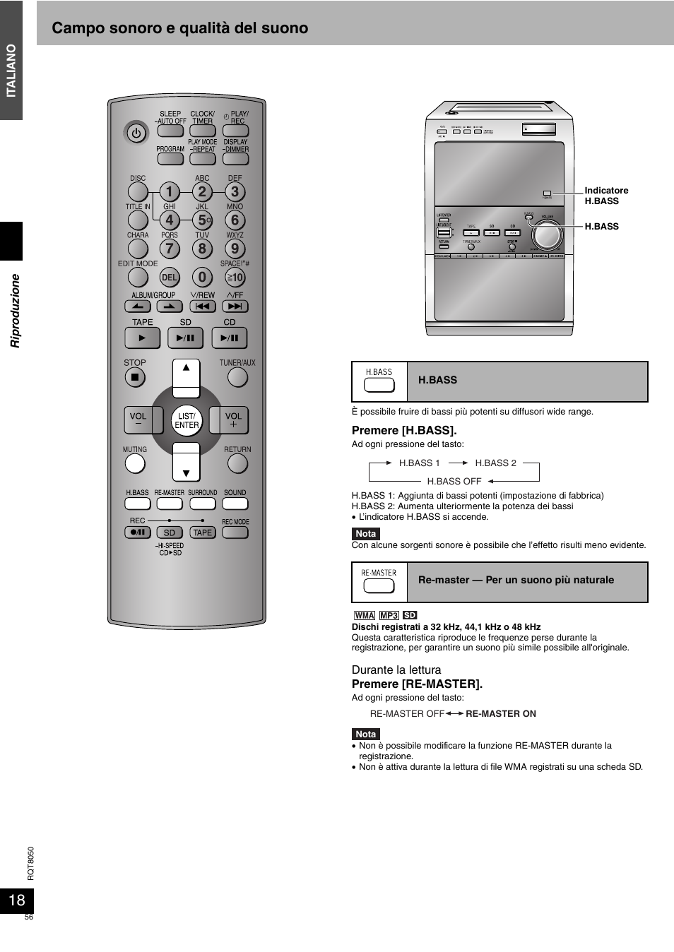 Campo sonoro e qualità del suono | Panasonic SCPM71SD User Manual | Page 56 / 192