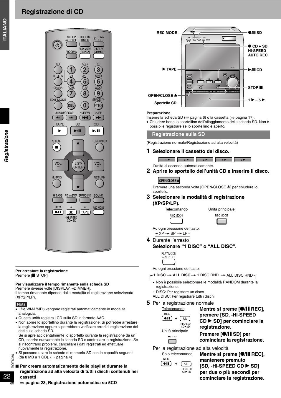 Registrazione di cd | Panasonic SCPM71SD User Manual | Page 60 / 192