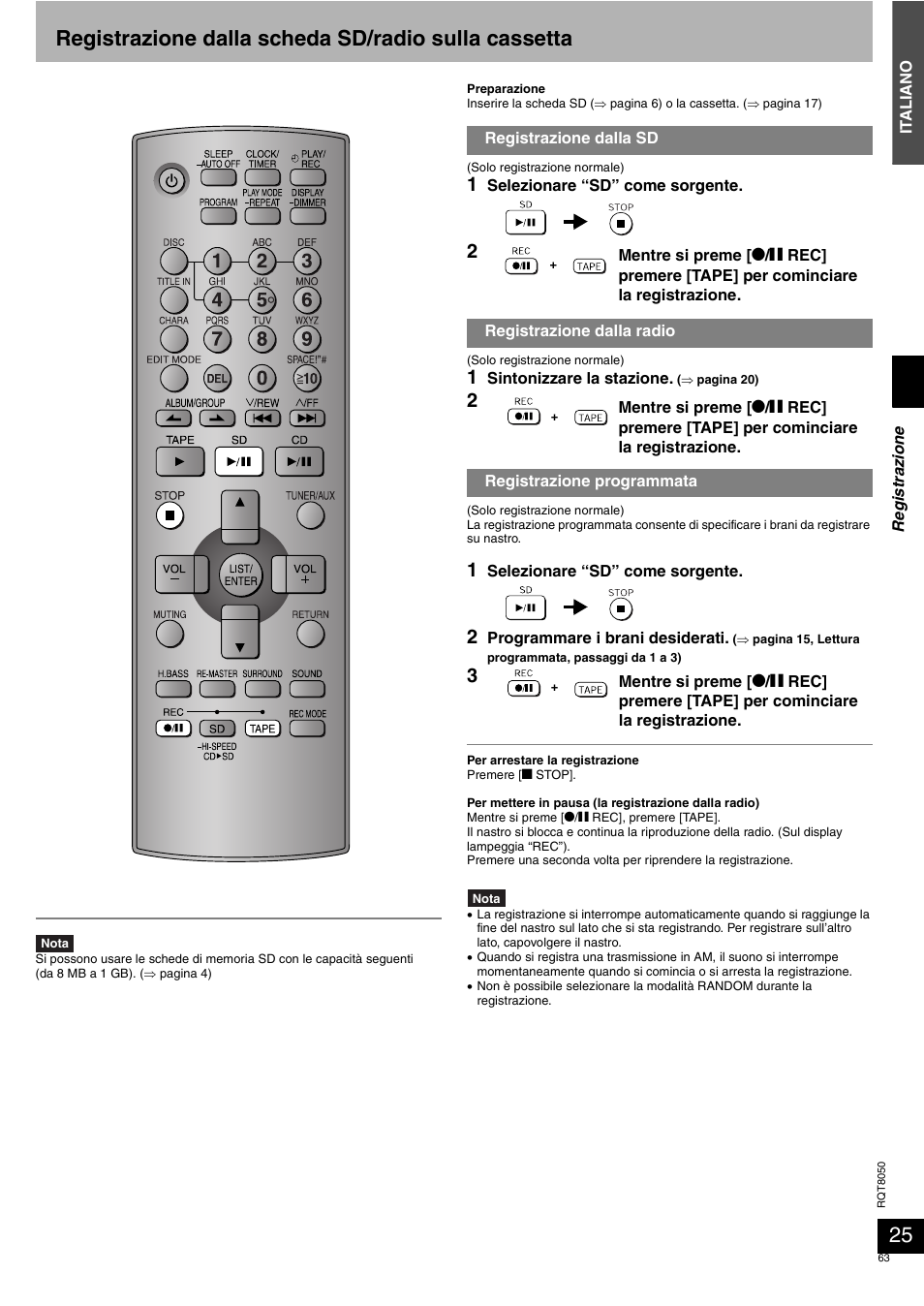 Registrazione dalla scheda sd/radio sulla cassetta | Panasonic SCPM71SD User Manual | Page 63 / 192