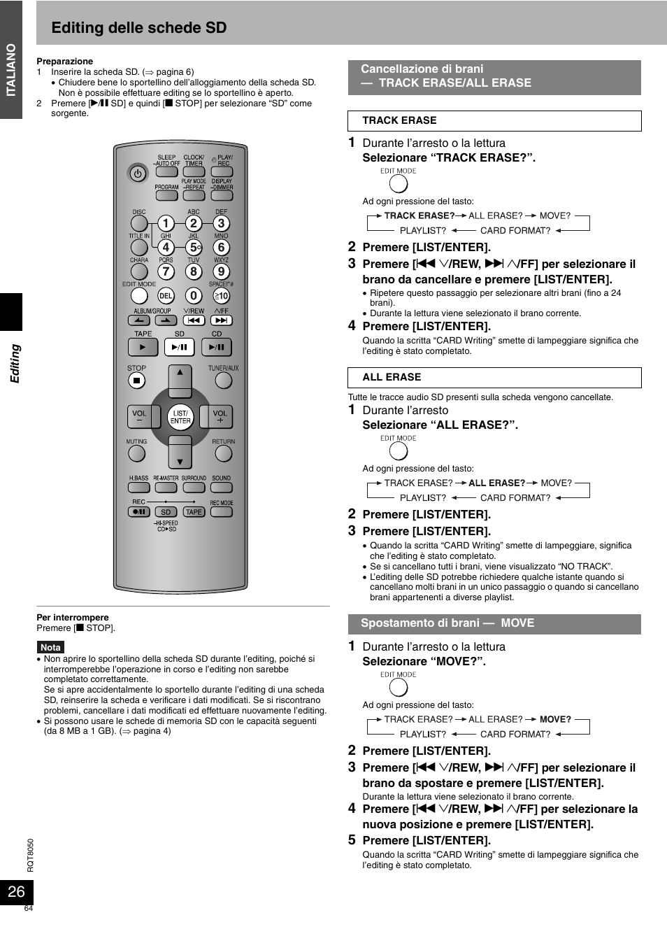 Editing delle schede sd | Panasonic SCPM71SD User Manual | Page 64 / 192