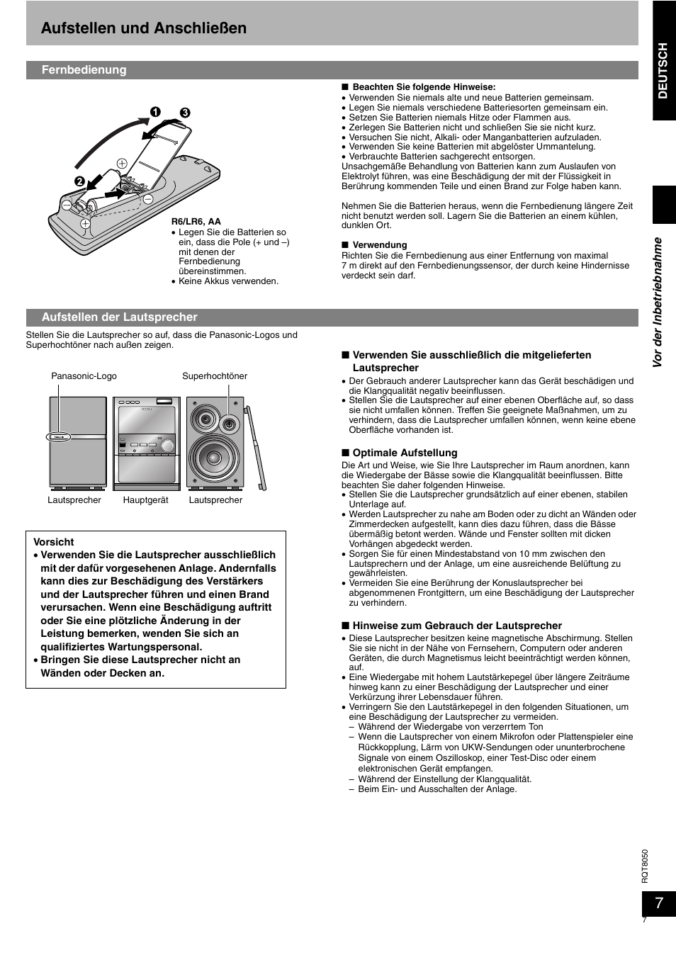 Aufstellen und anschließen | Panasonic SCPM71SD User Manual | Page 7 / 192