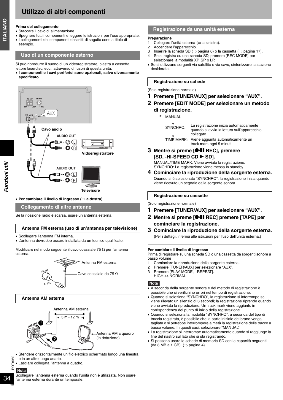 Utilizzo di altri componenti | Panasonic SCPM71SD User Manual | Page 72 / 192