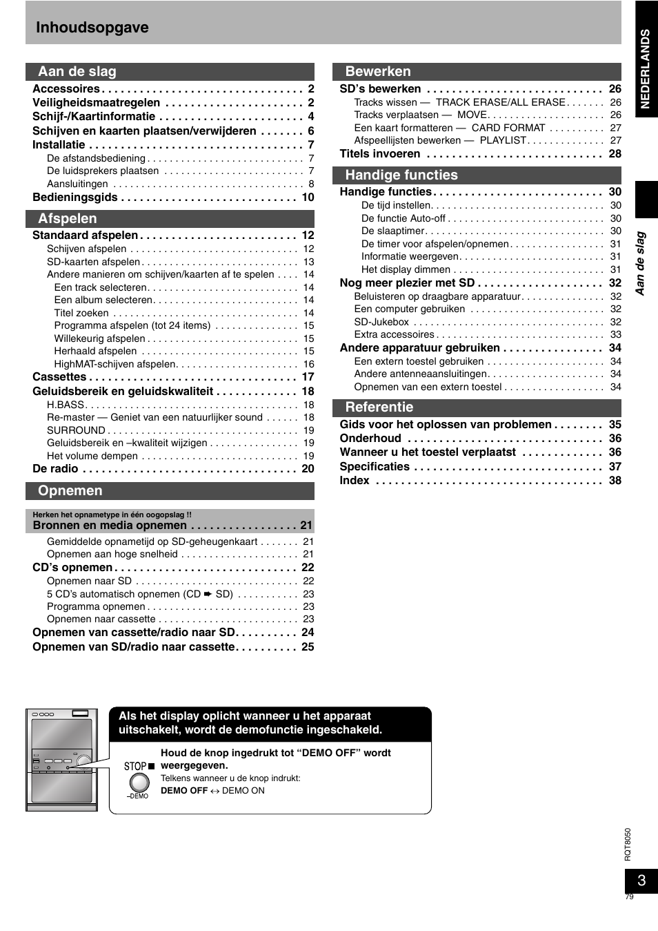 Inhoudsopgave, Aan de slag afspelen opnemen, Bewerken handige functies referentie | Panasonic SCPM71SD User Manual | Page 79 / 192