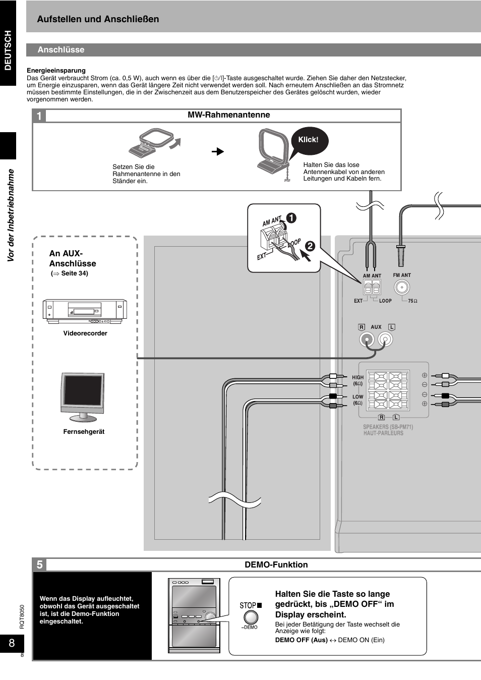 Aufstellen und anschließen | Panasonic SCPM71SD User Manual | Page 8 / 192