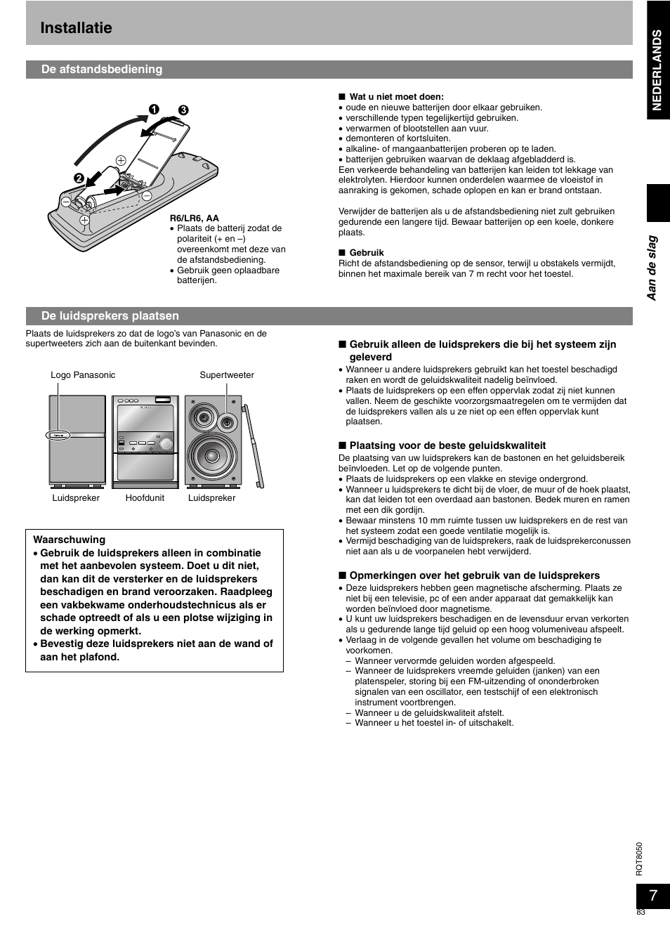 Installatie | Panasonic SCPM71SD User Manual | Page 83 / 192