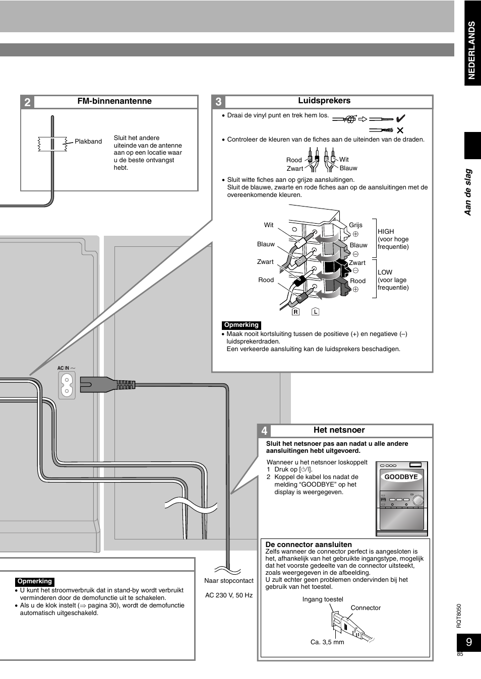 Nederlands, Het netsnoer, Fm-binnenantenne | Luidsprekers, Aa n de sla g | Panasonic SCPM71SD User Manual | Page 85 / 192