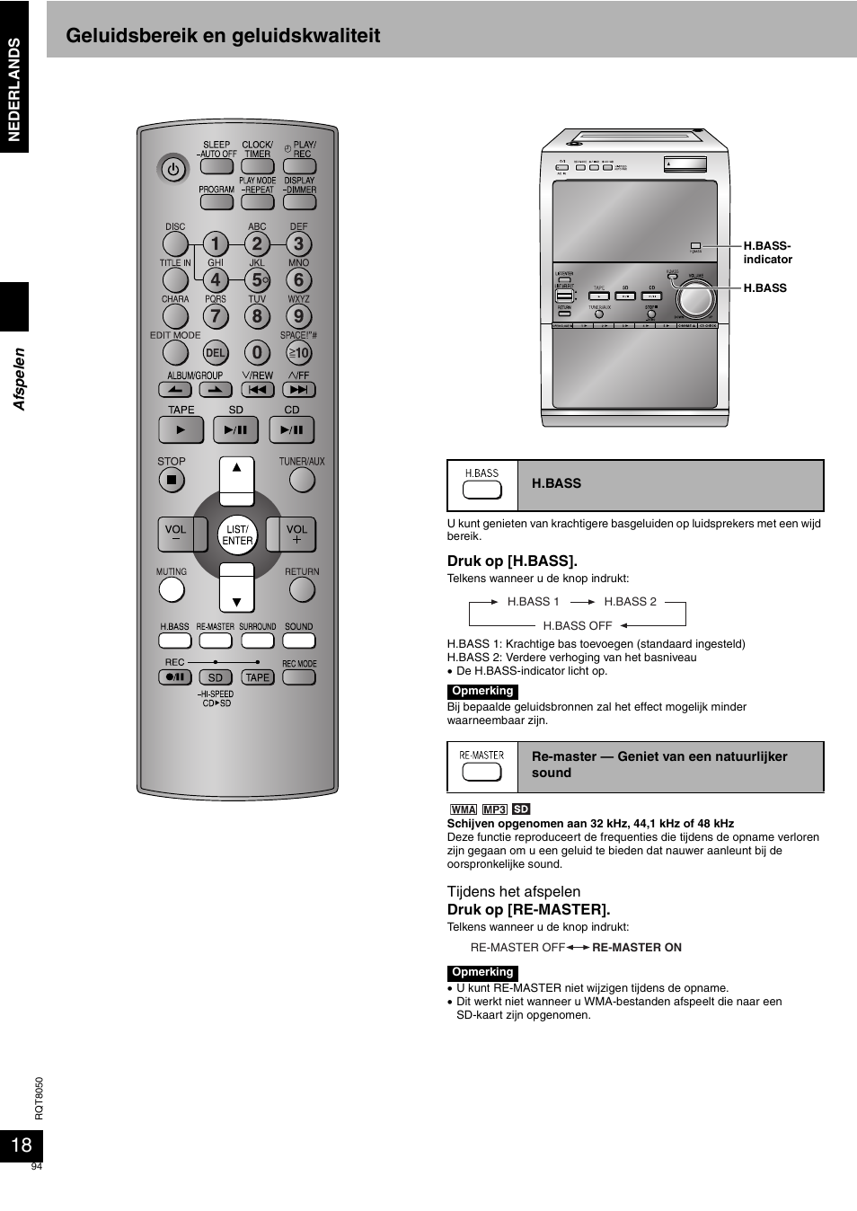 Geluidsbereik en geluidskwaliteit | Panasonic SCPM71SD User Manual | Page 94 / 192