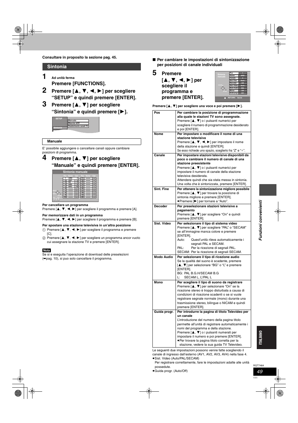 Premere [functions, Sintonia | Panasonic DMRE95H User Manual | Page 111 / 124