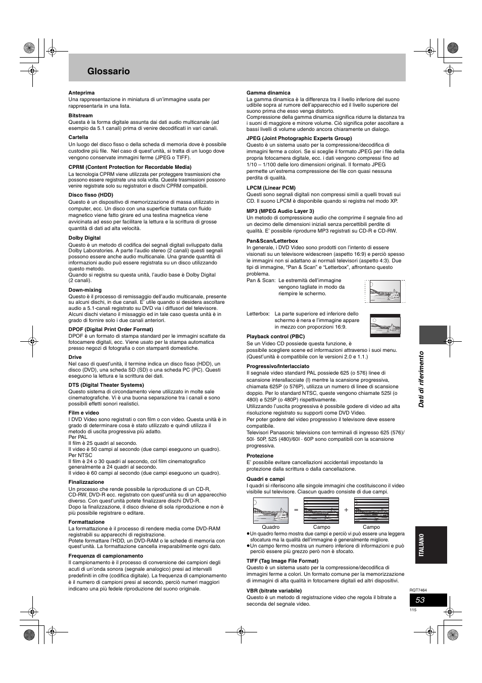 Glossario | Panasonic DMRE95H User Manual | Page 115 / 124