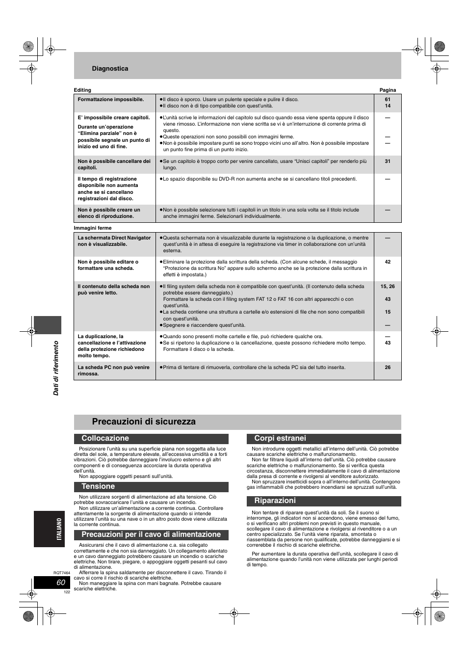 Precauzioni di sicurezza | Panasonic DMRE95H User Manual | Page 122 / 124