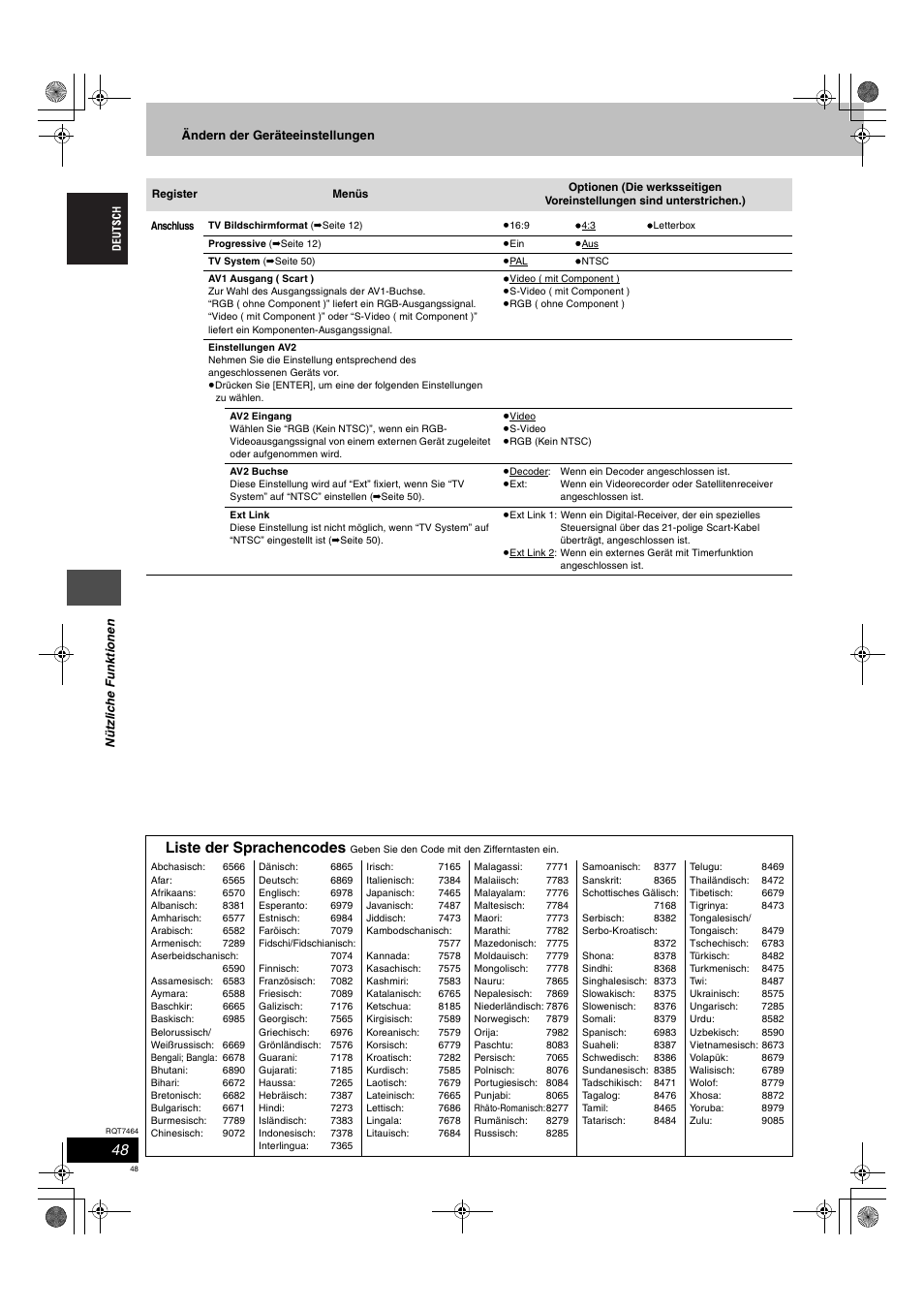 Liste der sprachencodes | Panasonic DMRE95H User Manual | Page 48 / 124