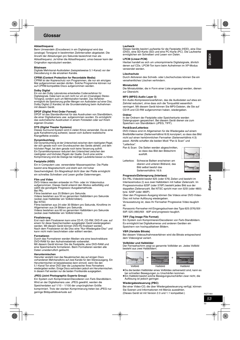 Glossar | Panasonic DMRE95H User Manual | Page 53 / 124